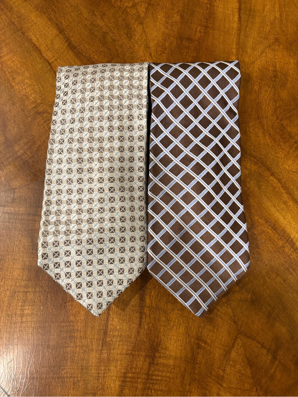 Lot of 2 Ike Behar Men's Silk Brown and Beige Patterned Ties -